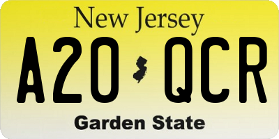 NJ license plate A20QCR
