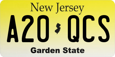 NJ license plate A20QCS