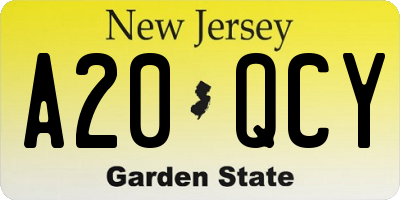 NJ license plate A20QCY