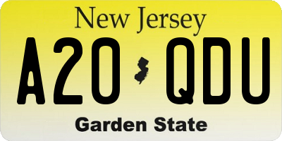 NJ license plate A20QDU