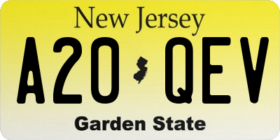 NJ license plate A20QEV