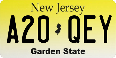 NJ license plate A20QEY