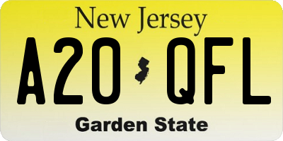 NJ license plate A20QFL