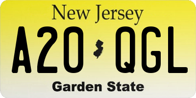 NJ license plate A20QGL