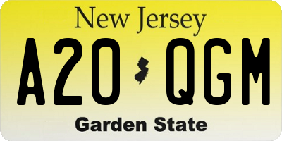 NJ license plate A20QGM