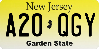 NJ license plate A20QGY