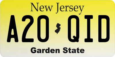 NJ license plate A20QID