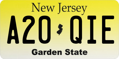 NJ license plate A20QIE