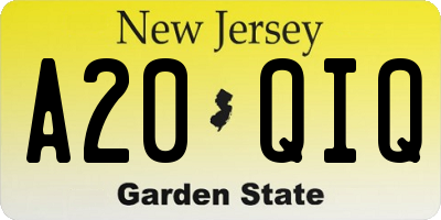 NJ license plate A20QIQ