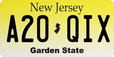 NJ license plate A20QIX