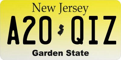 NJ license plate A20QIZ
