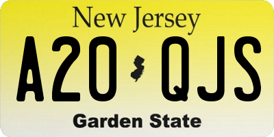 NJ license plate A20QJS