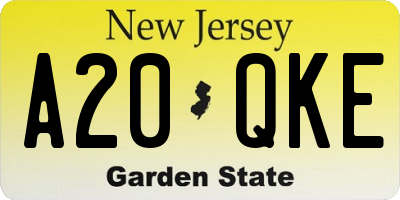 NJ license plate A20QKE