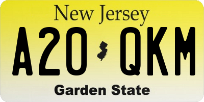 NJ license plate A20QKM