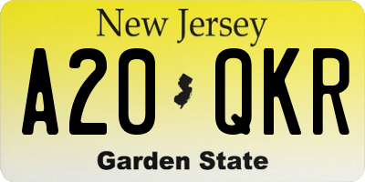 NJ license plate A20QKR
