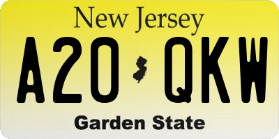 NJ license plate A20QKW