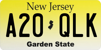 NJ license plate A20QLK