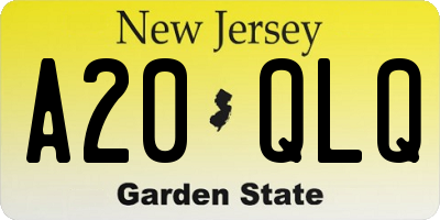 NJ license plate A20QLQ