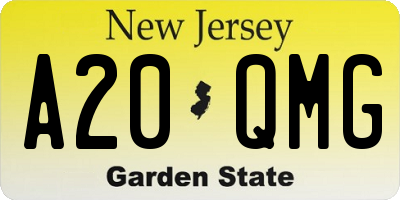 NJ license plate A20QMG