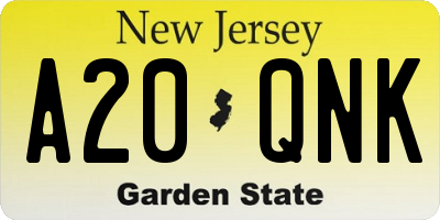 NJ license plate A20QNK