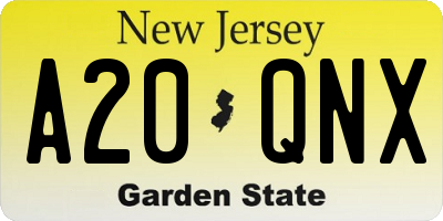 NJ license plate A20QNX