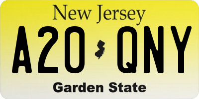 NJ license plate A20QNY