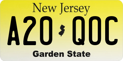NJ license plate A20QOC