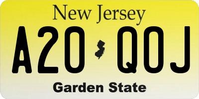 NJ license plate A20QOJ
