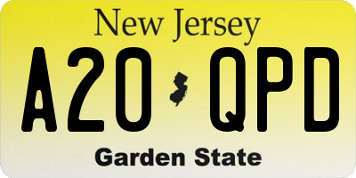 NJ license plate A20QPD