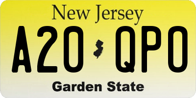 NJ license plate A20QPO
