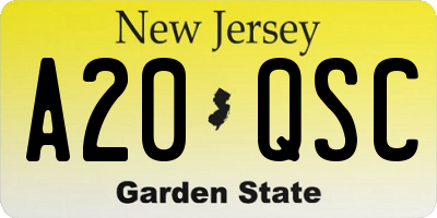 NJ license plate A20QSC