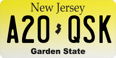 NJ license plate A20QSK