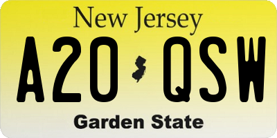 NJ license plate A20QSW