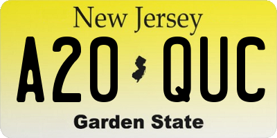 NJ license plate A20QUC