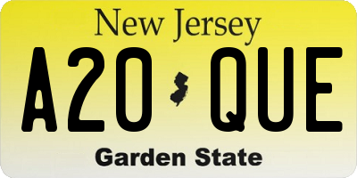 NJ license plate A20QUE
