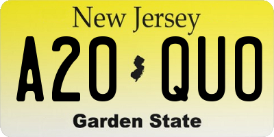 NJ license plate A20QUO