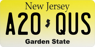 NJ license plate A20QUS