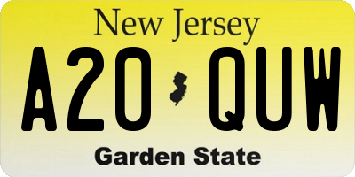 NJ license plate A20QUW