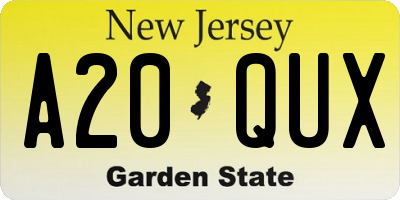 NJ license plate A20QUX
