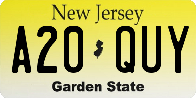 NJ license plate A20QUY