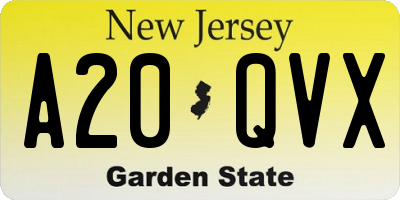 NJ license plate A20QVX