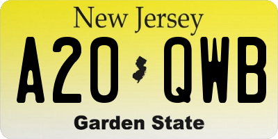 NJ license plate A20QWB