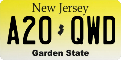 NJ license plate A20QWD