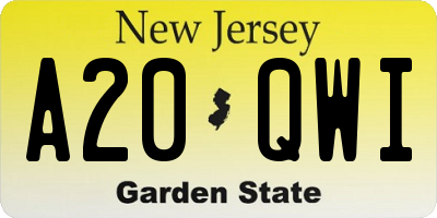 NJ license plate A20QWI