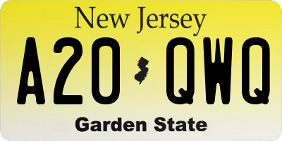 NJ license plate A20QWQ