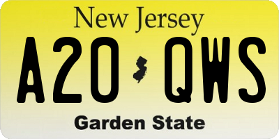 NJ license plate A20QWS
