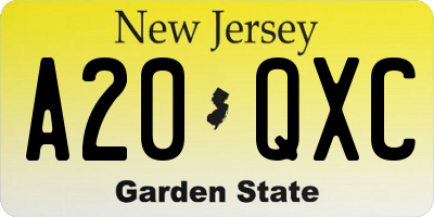 NJ license plate A20QXC