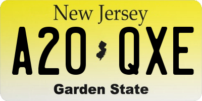 NJ license plate A20QXE