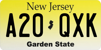 NJ license plate A20QXK