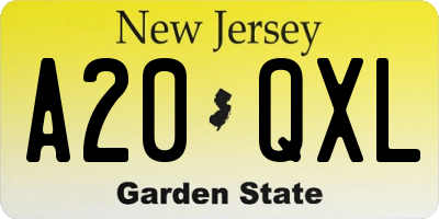 NJ license plate A20QXL